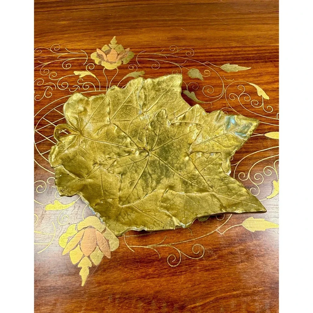 Vintage Brass Ivy Leaf Dish • Cambron Solid Brass Trinket Tray Catchall